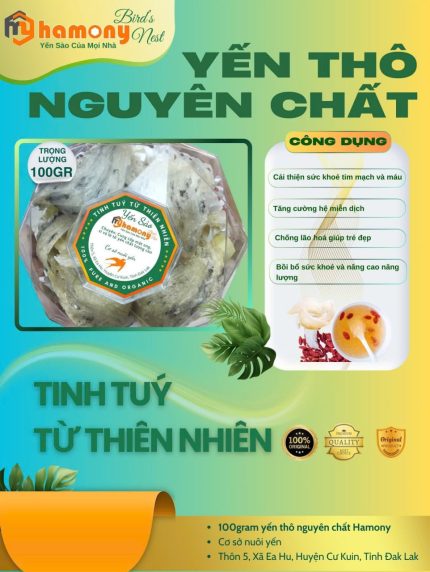 HỘP 100gram Tổ yến thô Hamony - tặng kèm 650gr mật ong và nhíp