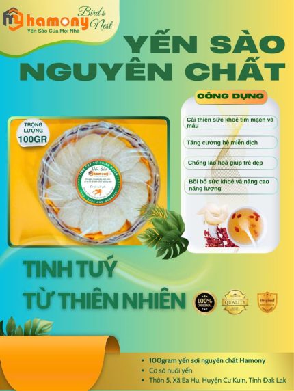 HỘP 100gr Yến Tinh Chế Sạch Lông - Tặng kèm 650gr mật ong Hamony