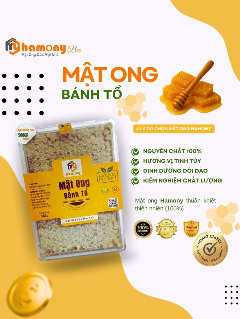Mật Ong Bánh Tổ Nguyên Chất Hamony (500gr+) – Tổ Ong Nguyên Khối Tự Nhiên 100% | Ăn Liền, Bổ Dưỡng
